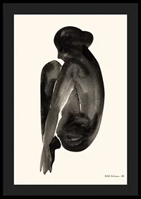Watercolor of sitting woman in black on light background-4