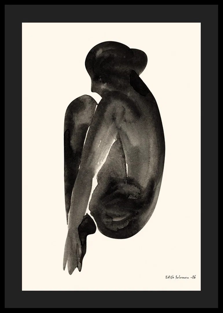 Watercolor of sitting woman in black on light background-12