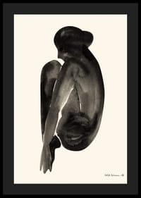 Akvarel af siddende kvinde i sort på lys baggrund-4