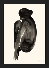 Watercolor of sitting woman in black on light background-5
