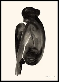 Watercolor of sitting woman in black on light background-6
