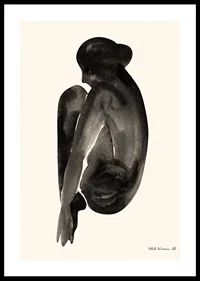 Watercolor of sitting woman in black on light background-0