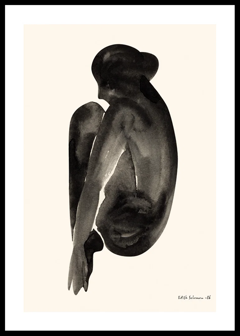 Watercolor of sitting woman in black on light background-12