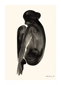 Watercolor of sitting woman in black on light background-1