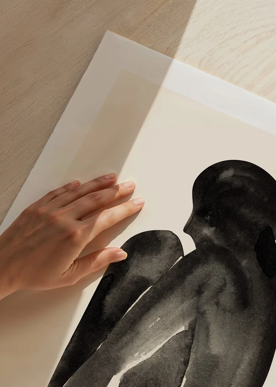Watercolor of sitting woman in black on light background-12