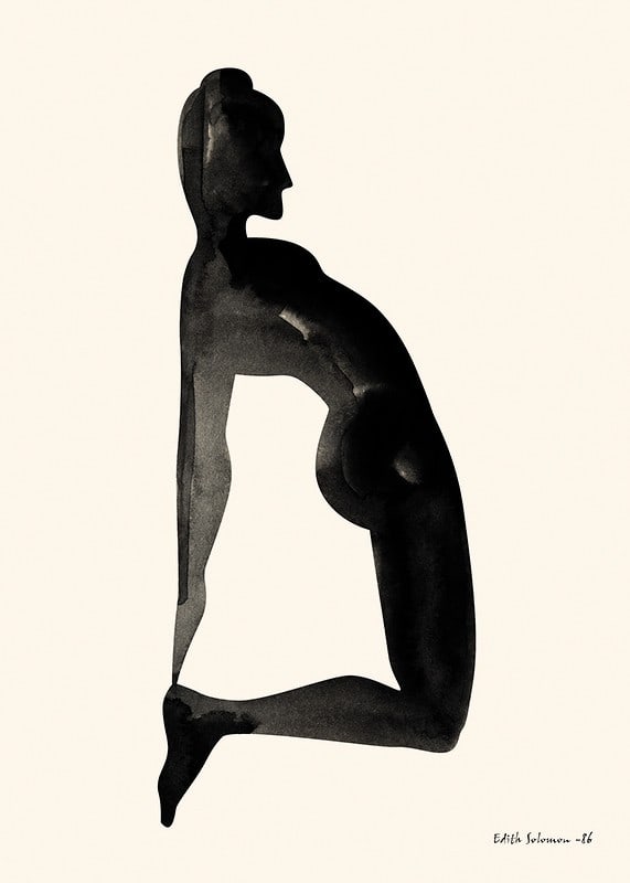 Watercolor of woman in kneeling position on light background-12