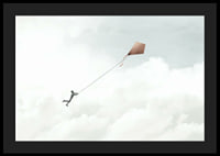 Illustration of man flying with kite among bright clouds-4