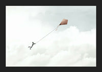 Illustration of man flying with kite among bright clouds-5