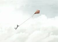 Illustration of man flying with kite among bright clouds-7