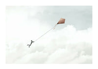 Illustration of man flying with kite among bright clouds-1