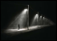 Illustration of lonely man under street lights in dark night landscape-6