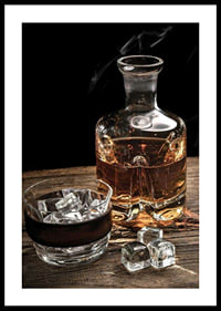 Photographic motif with whiskey decanter, glass and ice cubes-2