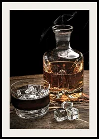 Photographic motif with whiskey decanter, glass and ice cubes-4