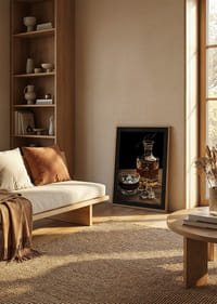 Motivo fotográfico con decantador de whisky, vaso y cubitos de hielo.-8