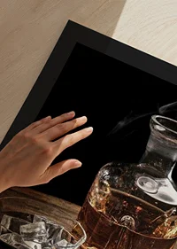Photographic motif with whiskey decanter, glass and ice cubes-9