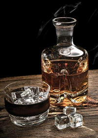 Photographic motif with whiskey decanter, glass and ice cubes-7