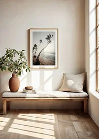 Photographic palm trees by the sea on sandy beach in soft tones-8