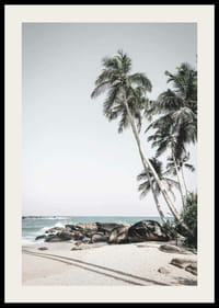 Fotografische palmbomen op zandstrand, kliffen en zee-2