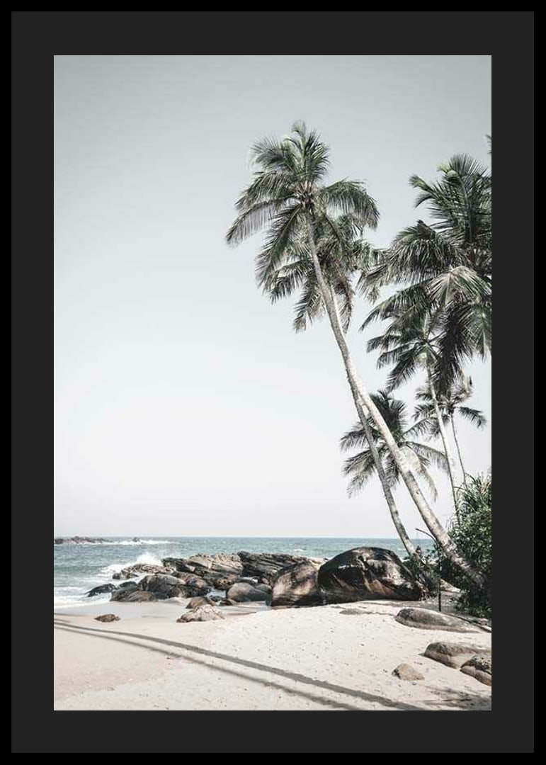 Fotografiska palmer vid sandstrand, klippor och hav-12