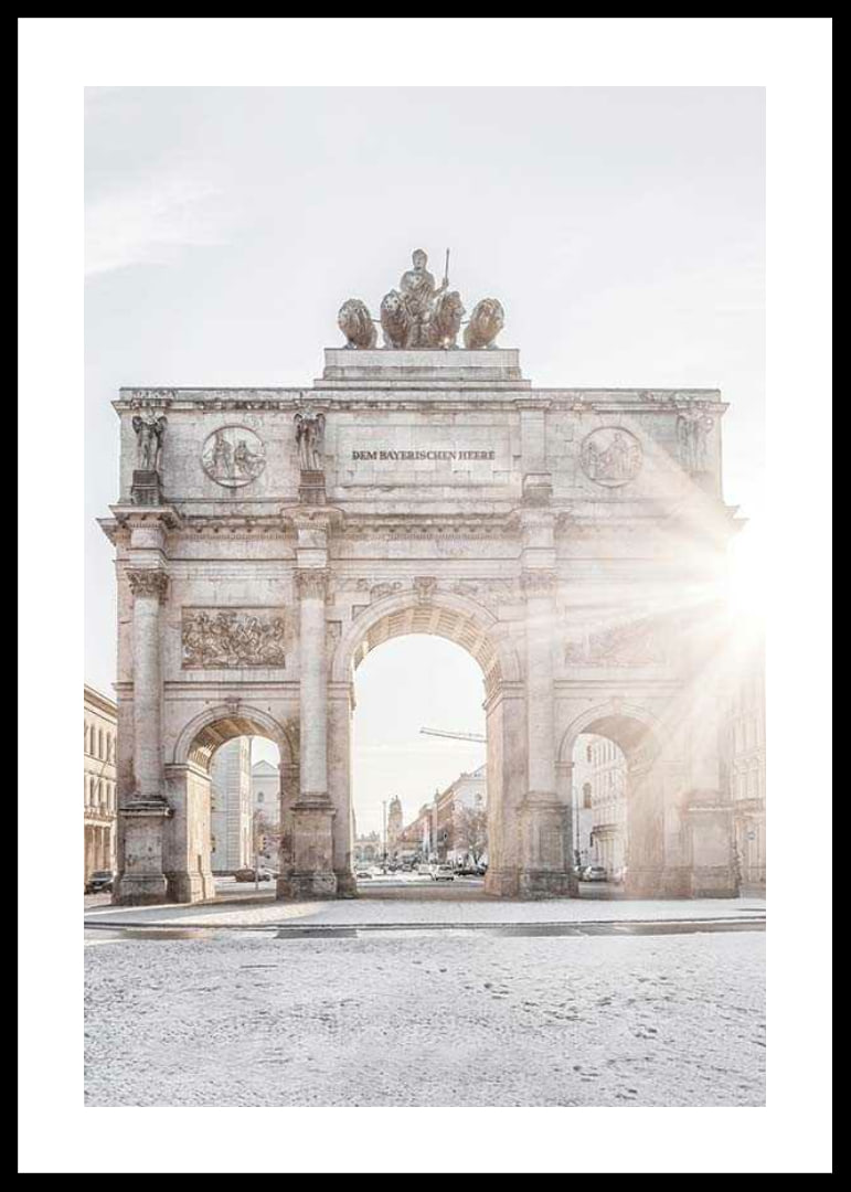 Fotografi av Siegestor i München med mjukt morgonljus-12