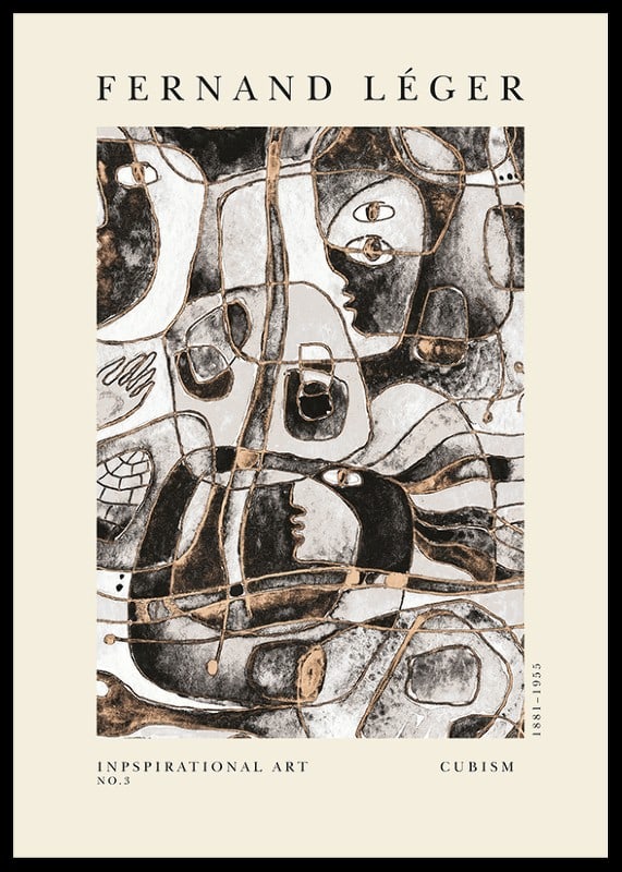 Abstract faces in brown and black tones, cubist style-12