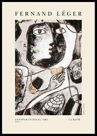 Abstract Cubist Face in Black, White and Beige by Fernand Léger-0