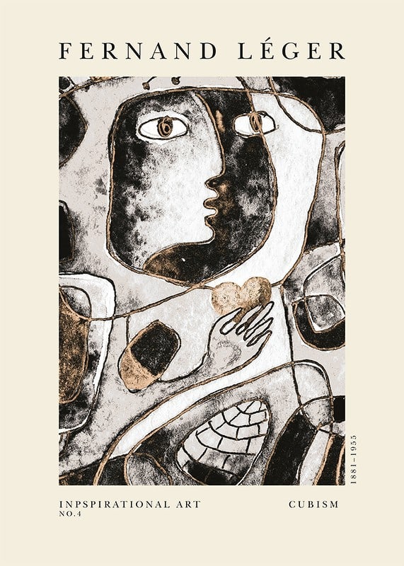 Abstract Cubist Face in Black, White and Beige by Fernand Léger-12