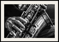 Black and white photo of hands playing a saxophone-2