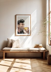 Photograph of man with cyclops and snorkel drinking beer-8