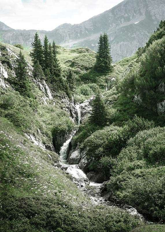 Photography of mountain landscape with green hills and stream-12