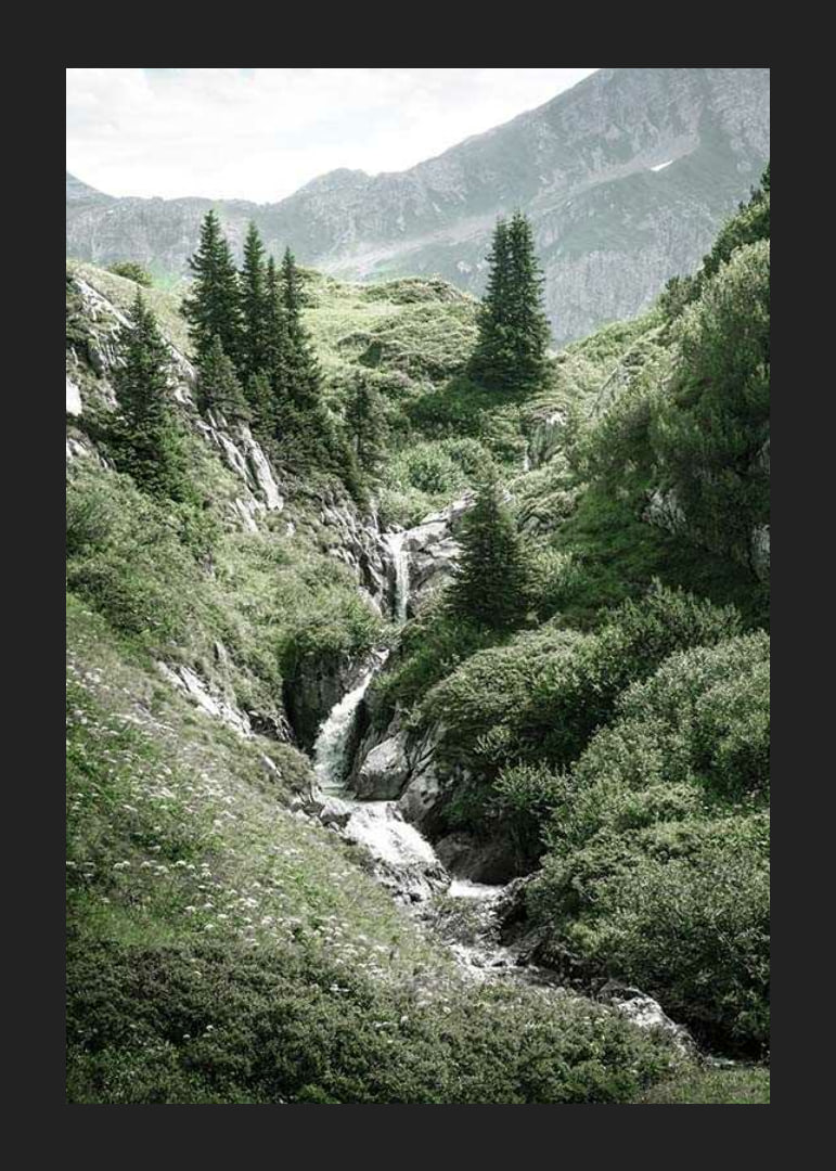 Photography of mountain landscape with green hills and stream-12
