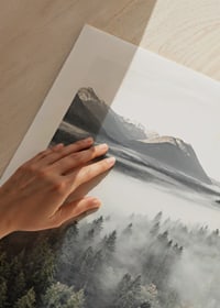 Photograph of misty mountain forest with autumn tones and wide views-9