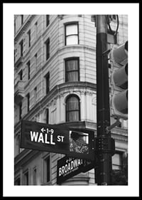 Black and white photographed road sign with text Wall Street-0