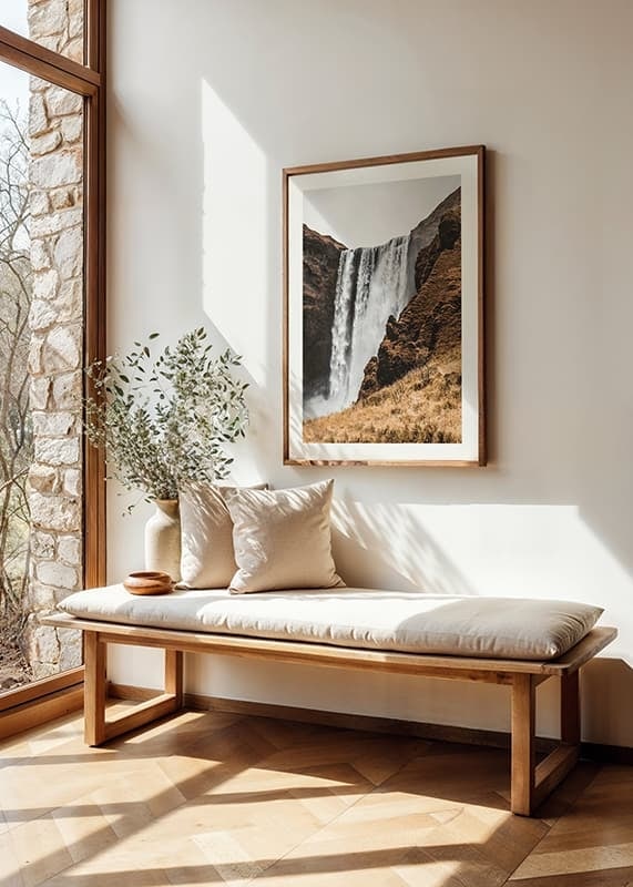 Fotografi av Skogafoss vattenfall mot bruna klippor-12