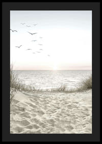 Ljus strand med sanddyner, hav, sjöfåglar och soluppgång-4