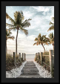 Photograph of wooden pier against beach and ocean with palm trees-4
