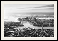 Svartvit flygbild över Manhattan med broar och skyskrapor-2