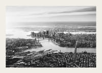 Black and white aerial view of Manhattan with bridges and skyscrapers-3