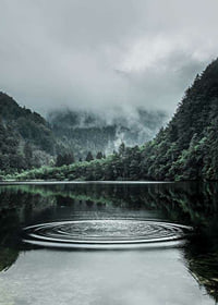 Photographic landscape with foggy mountains and calm lake-7