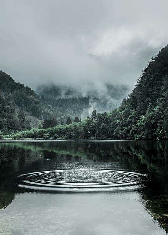 Photographic landscape with foggy mountains and calm lake-12