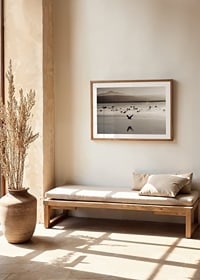 Photography of birds at shallow water in soft beige tones-8