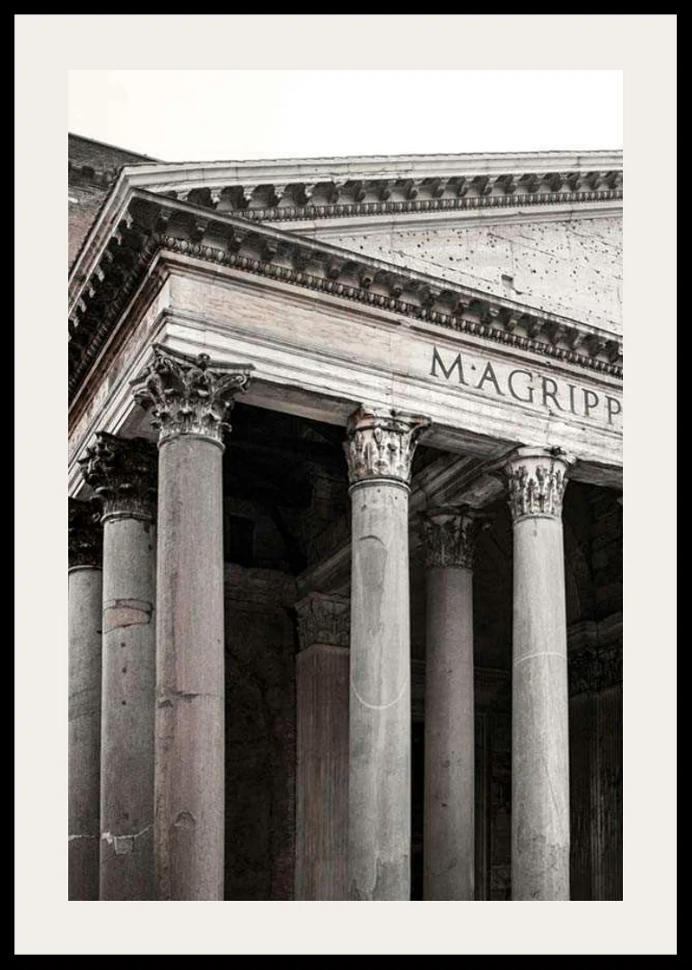 Photograph of the Pantheon's columns and ancient facade in Rome-12