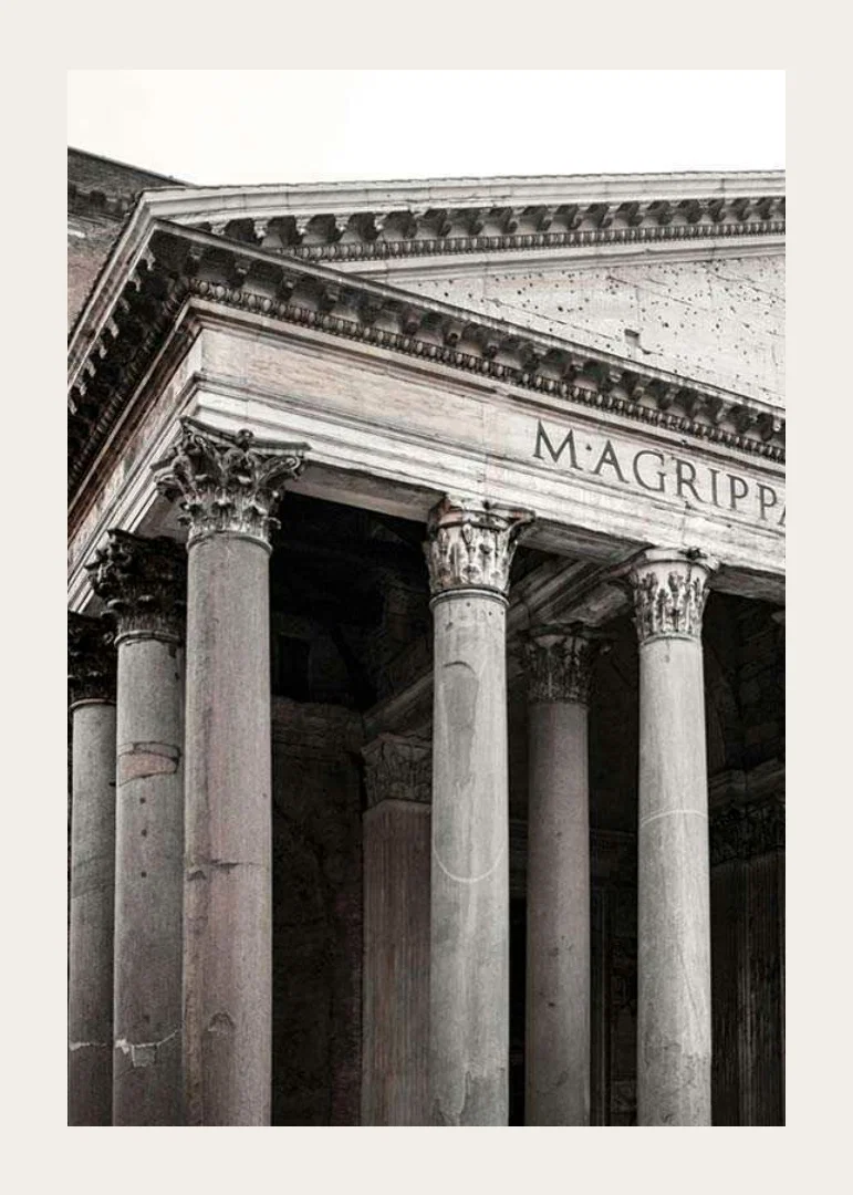 Photograph of the Pantheon's columns and ancient facade in Rome-12