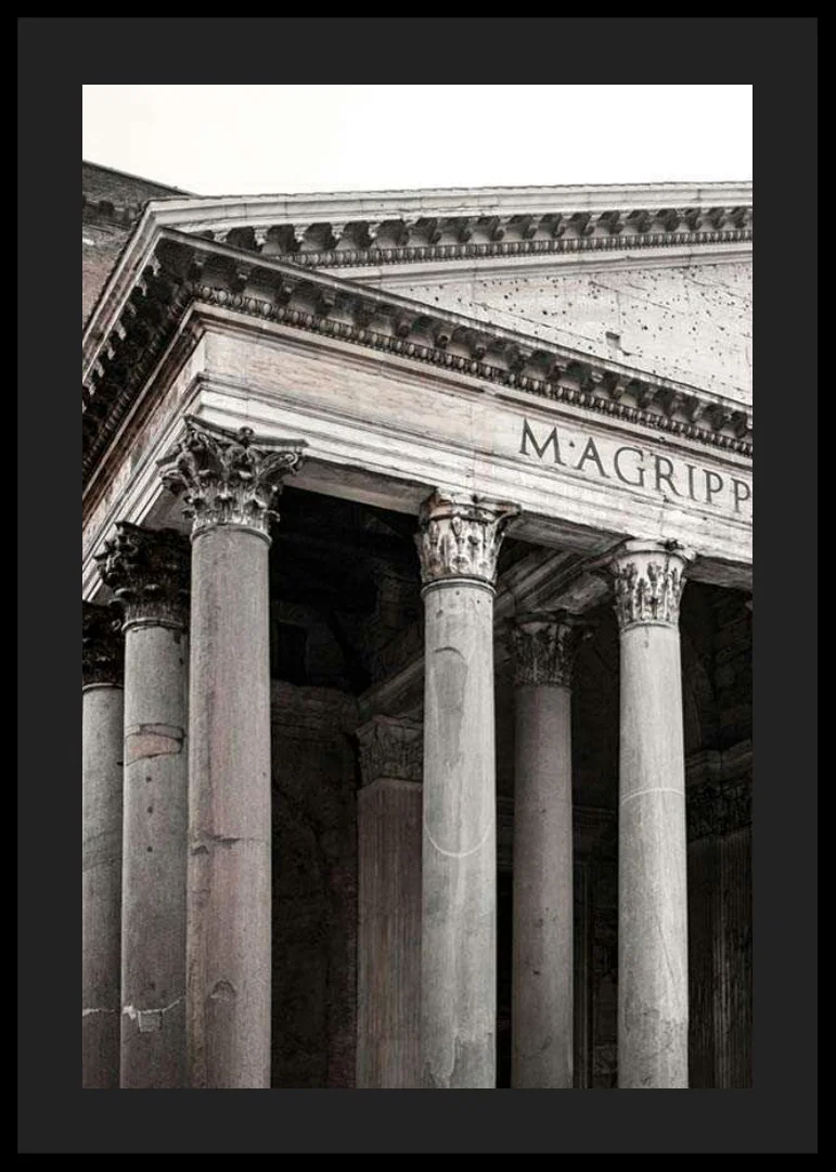 Photograph of the Pantheon's columns and ancient facade in Rome-12