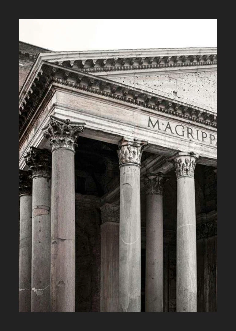 Photograph of the Pantheon's columns and ancient facade in Rome-12