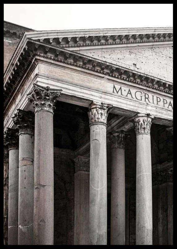 Photograph of the Pantheon's columns and ancient facade in Rome-12
