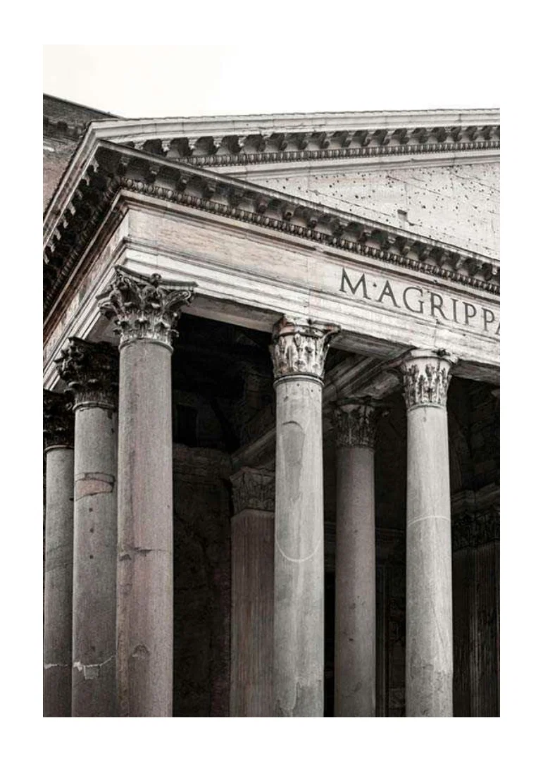 Photograph of the Pantheon's columns and ancient facade in Rome-12