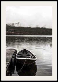Photographic echo at jetty in foggy mountain lake, muted colors-2