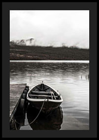Photographic echo at jetty in foggy mountain lake, muted colors-4