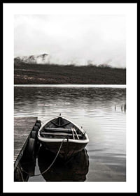 Photographic echo at jetty in foggy mountain lake, muted colors-0